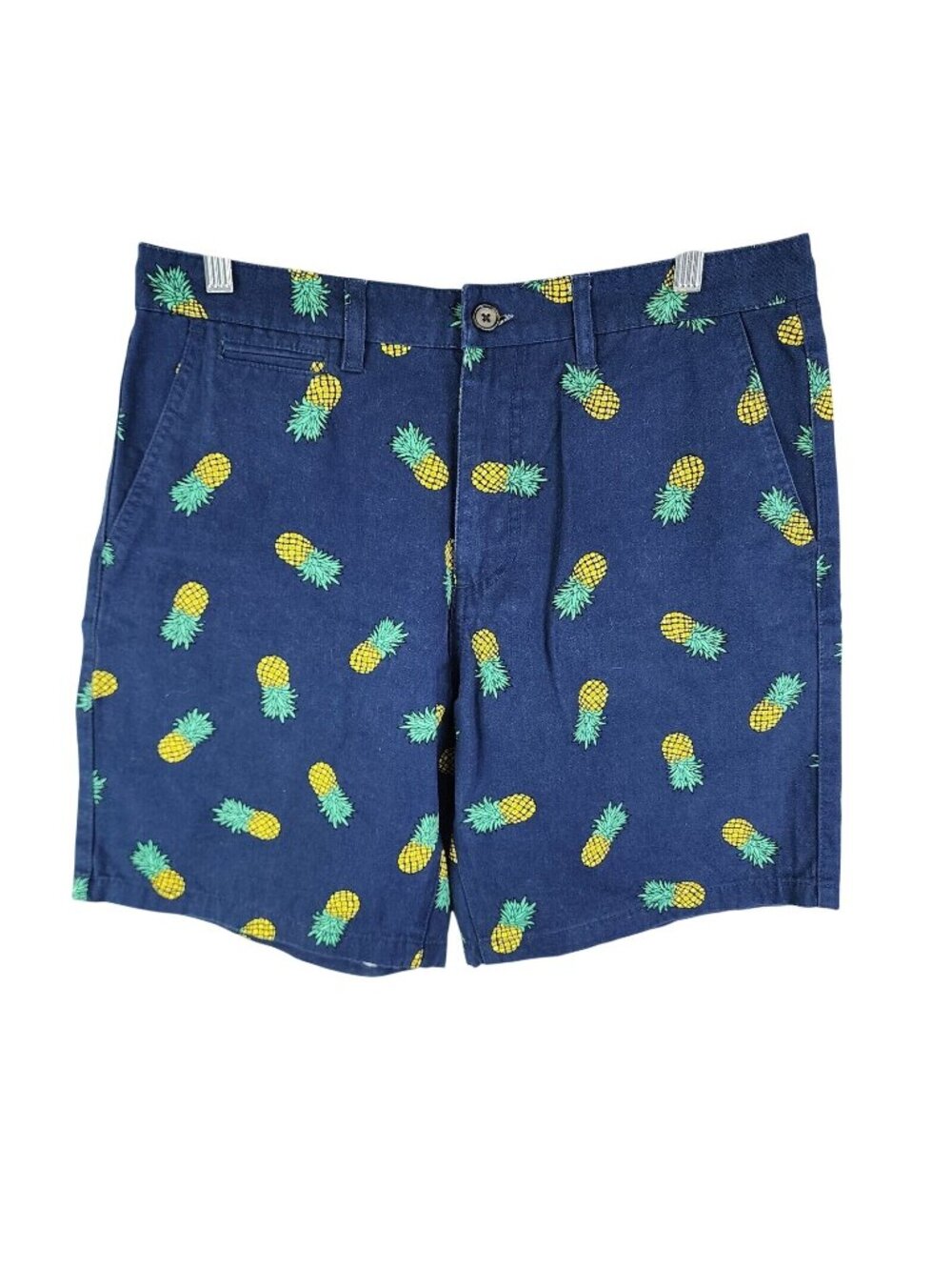 Mens Forever 21 Blue & Yellow Pineapples Chino Shorts Cotton 8" Inseam Size 32